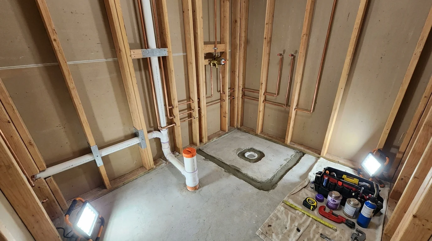 Bathroom rough-in plumbing during remodel by Johns Plumbing LLC in Sun City West