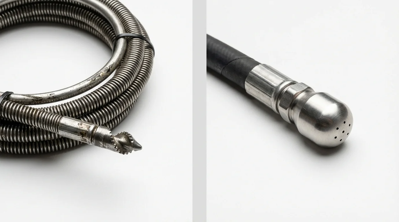 Drain snake cable and hydro jetting nozzle used for drain cleaning in Sun City West, AZ