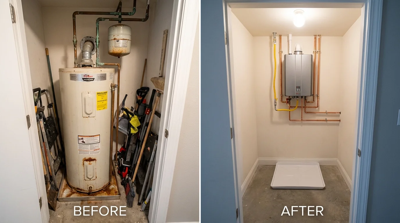 Tank water heater versus wall-mounted tankless unit comparison for Sun City West, AZ homeowners