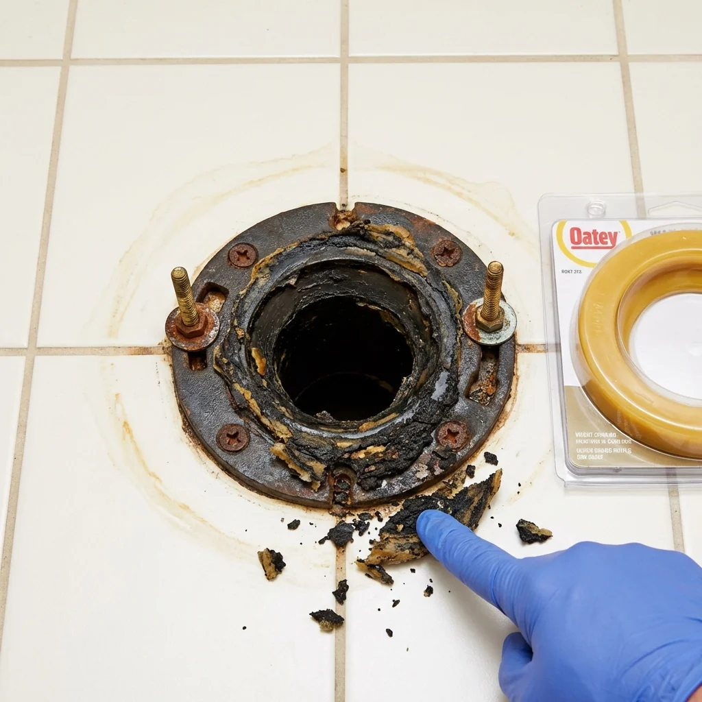 Failed wax ring showing water seepage at the base of a toilet in a Sun City West, AZ home
